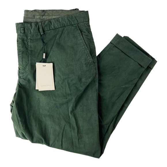 NWT SuitSupply Mid Green Flat Front Porto Chino Pants Mens Size 40X28 +2